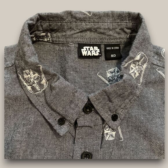 Star Wars Darth Vadar Men's Casual Button Down Shirt Size Medium Gray - Picture 16 of 16